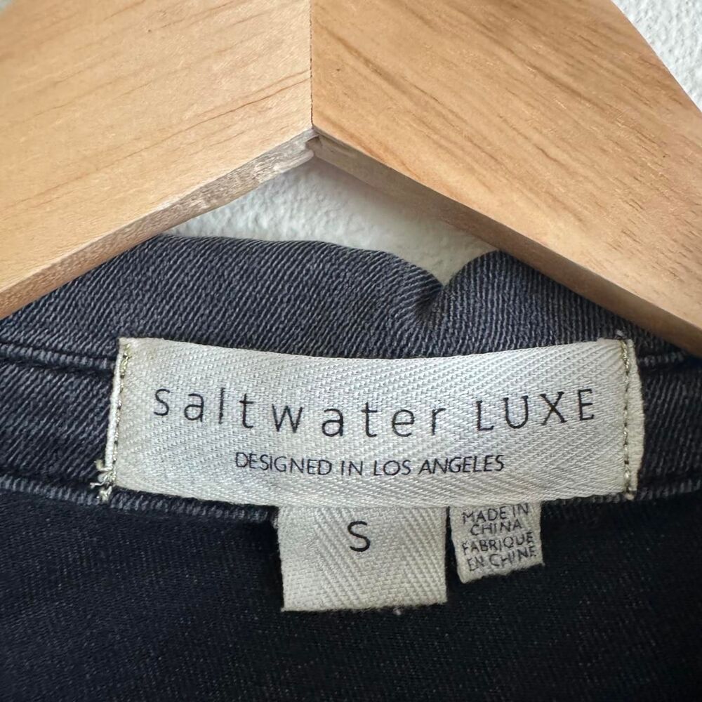 Saltwater Luxe Grey Acid Wash Collared Long Bubble Sleeve Tie Waist Dress Small - Picture 3 of 8
